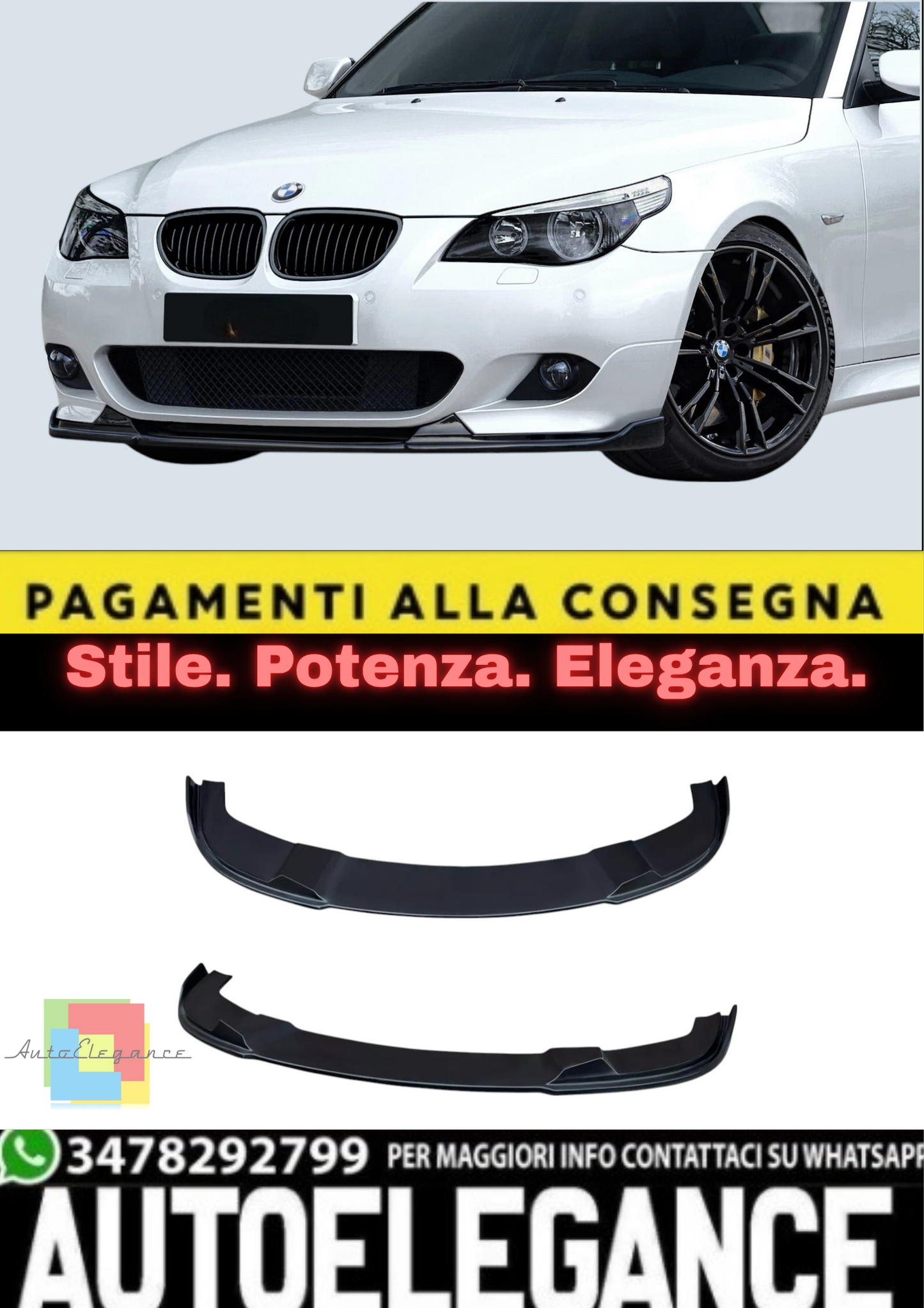 💫 Labbro Anteriore / Spoiler Anteriore in ABS Nero per BMW Serie 5 E60 E61 💫