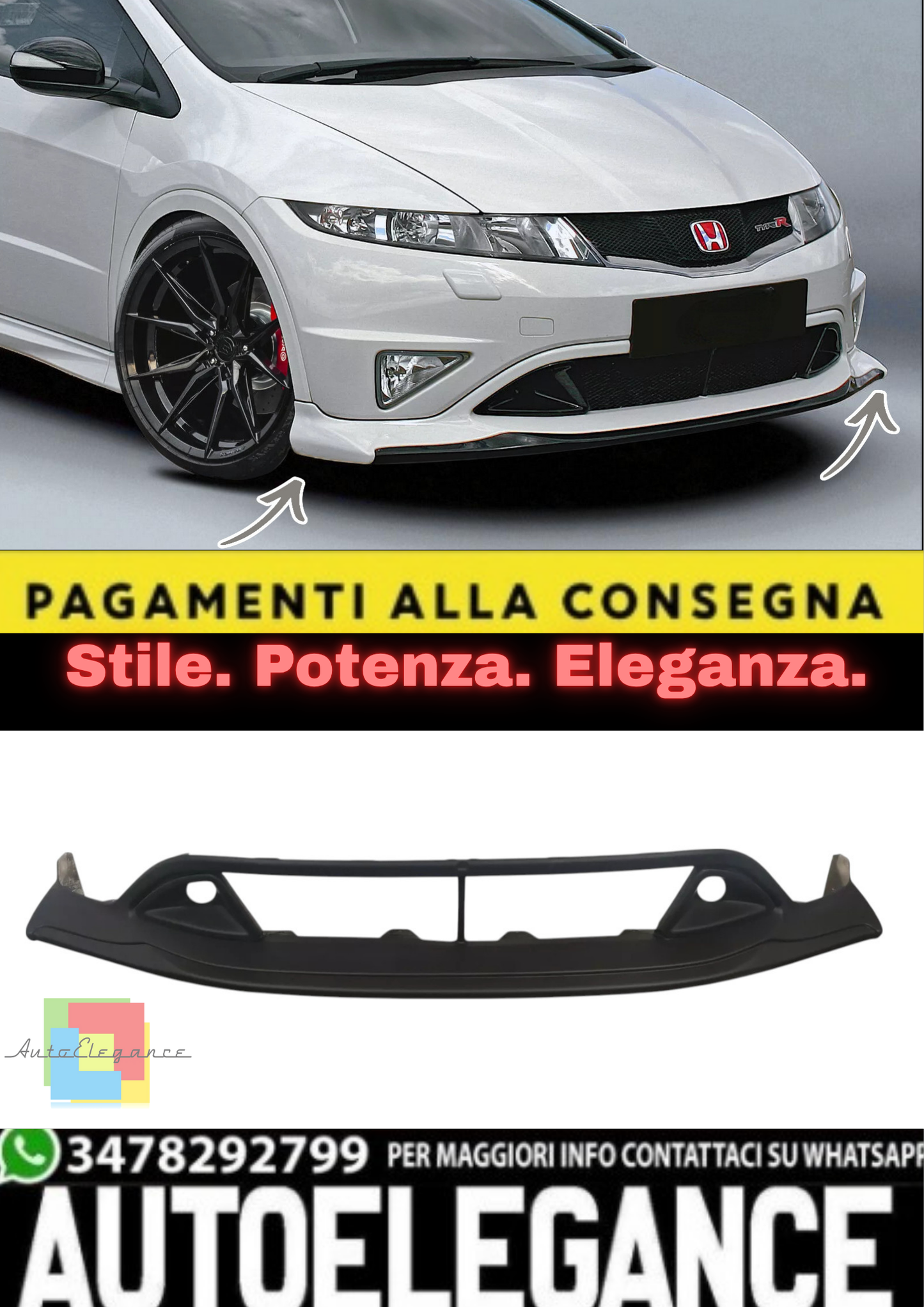 💫 Spoiler Anteriore / Labbro Anteriore per Honda Civic FN2/FN/FK – Splitter💫