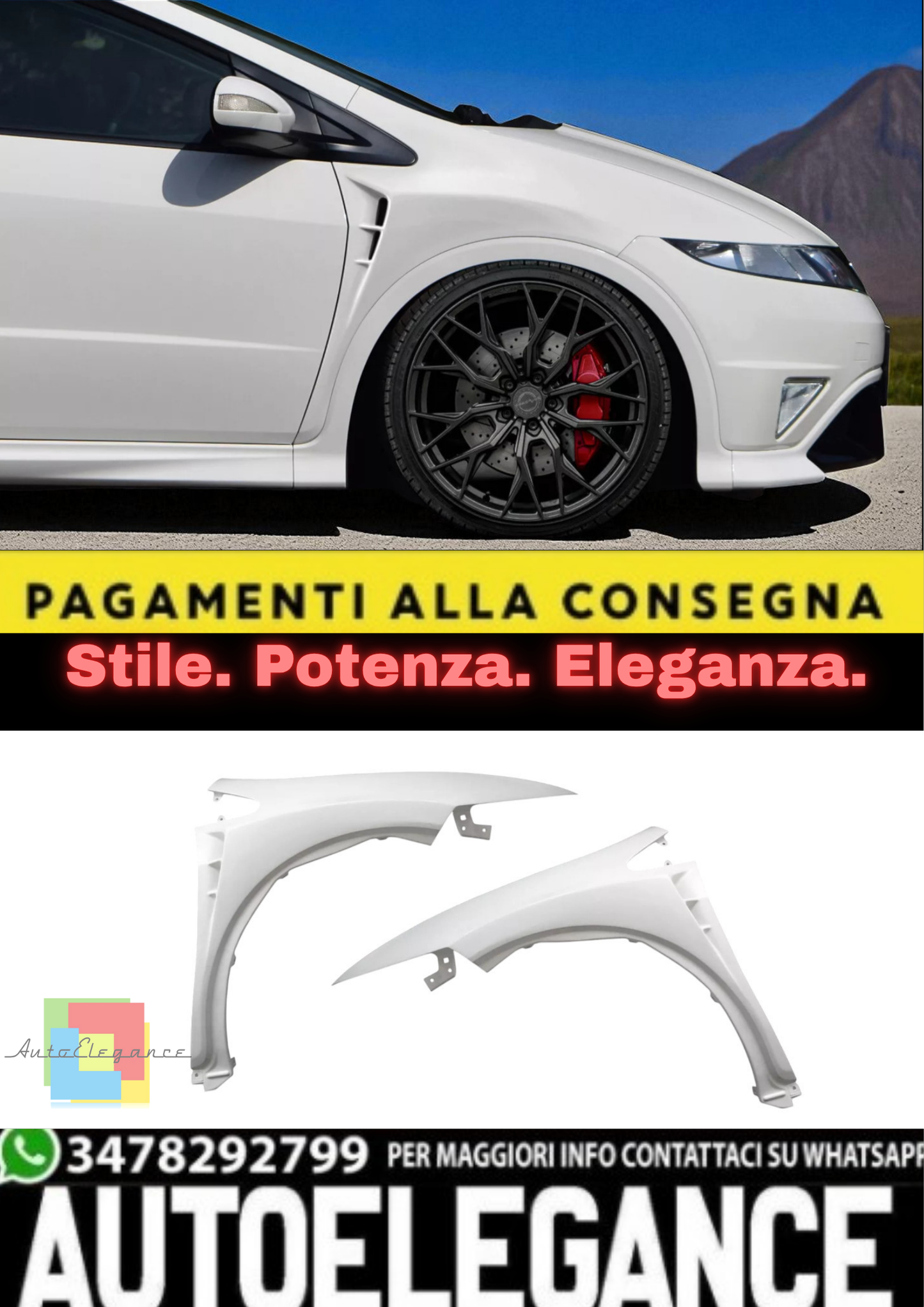 💫 Set Parafanghi Anteriori SX/DX per Honda Civic Type R (FN2/FN/FK) 2006–2011💫