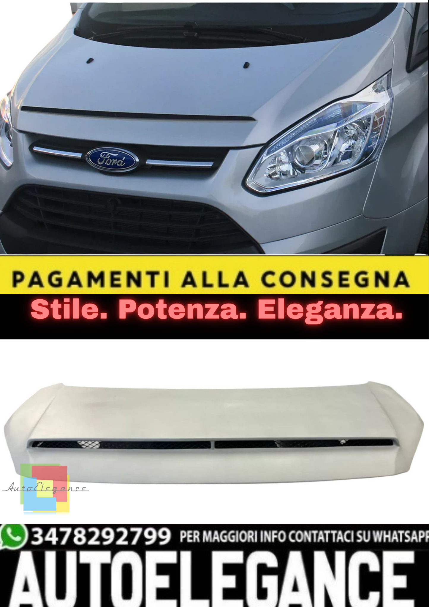💫 Cofano Motore in Vetroresina per Ford Transit Custom (2012–2023) – Nuovo 💫