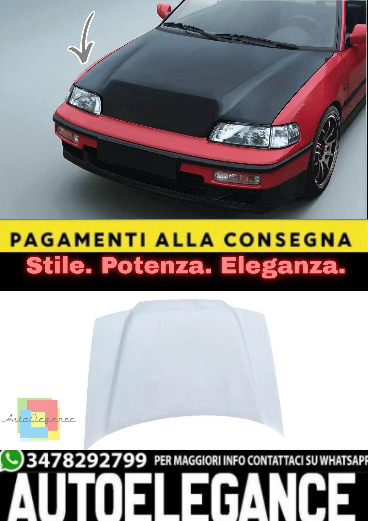 💫 Cofano Motore DRAG LOOK per Honda CRX ED9 – Stile Racing in Vetroresina 💫