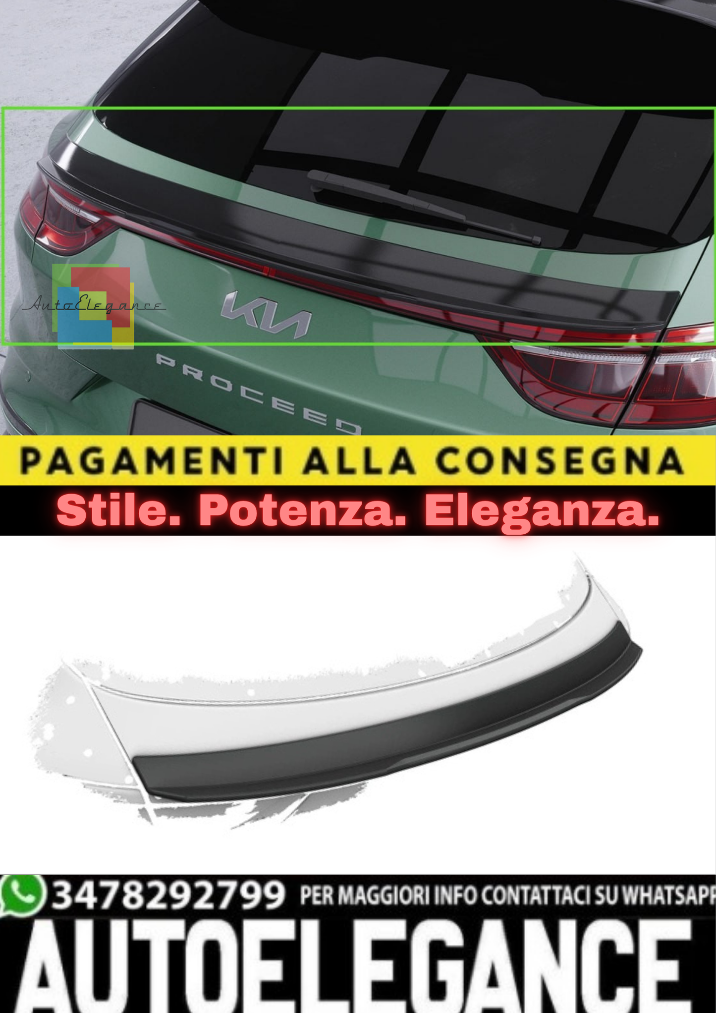 ART.2281🔥SPOILER ADATTO PER KIA PRO CEED 2018+ NERO LUCIDO (BAGAGLIAIO)🔥