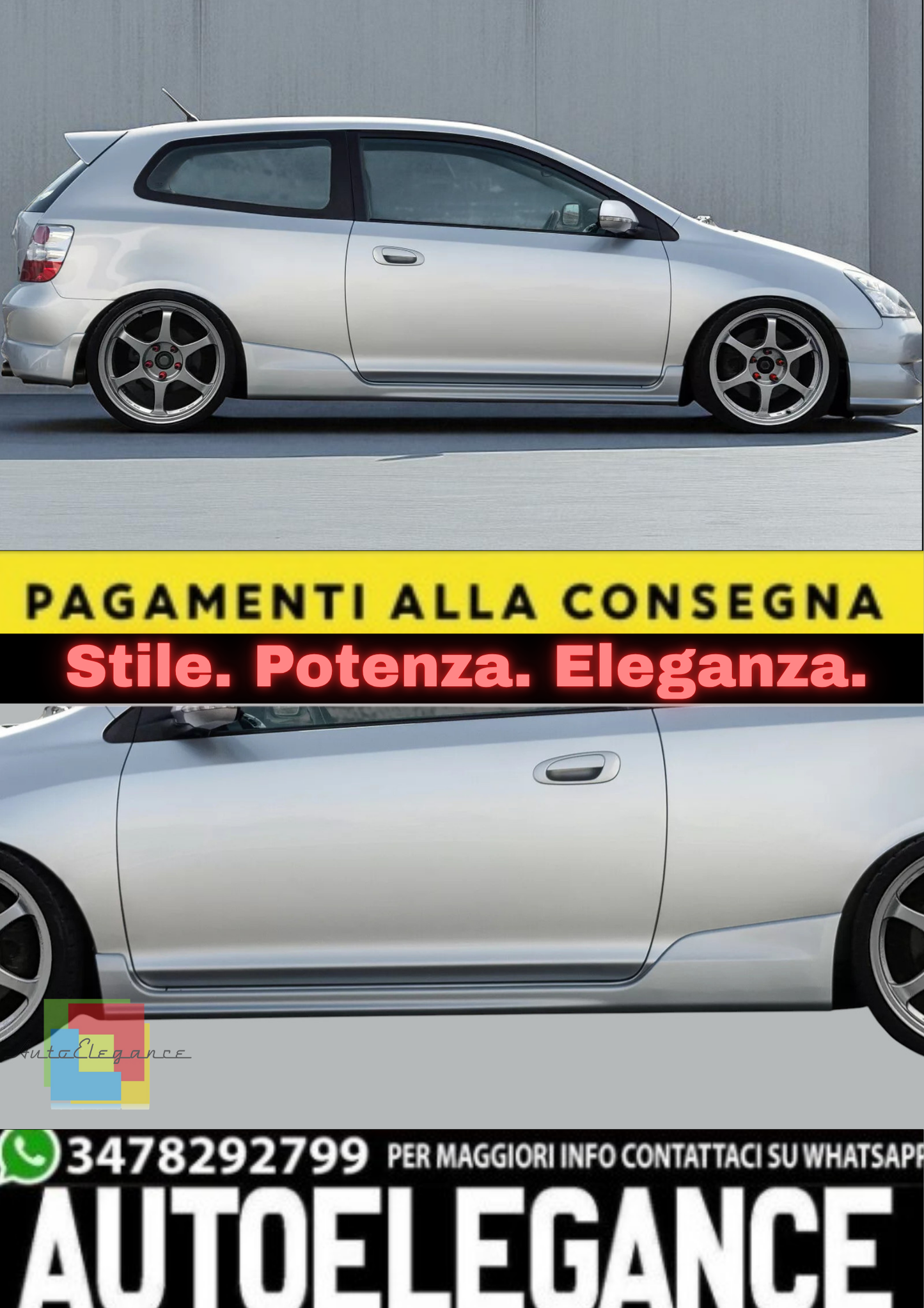 💫Minigonne Laterali per Honda Civic VII 3 Porte (2001–2005) – Skirts Laterali💫