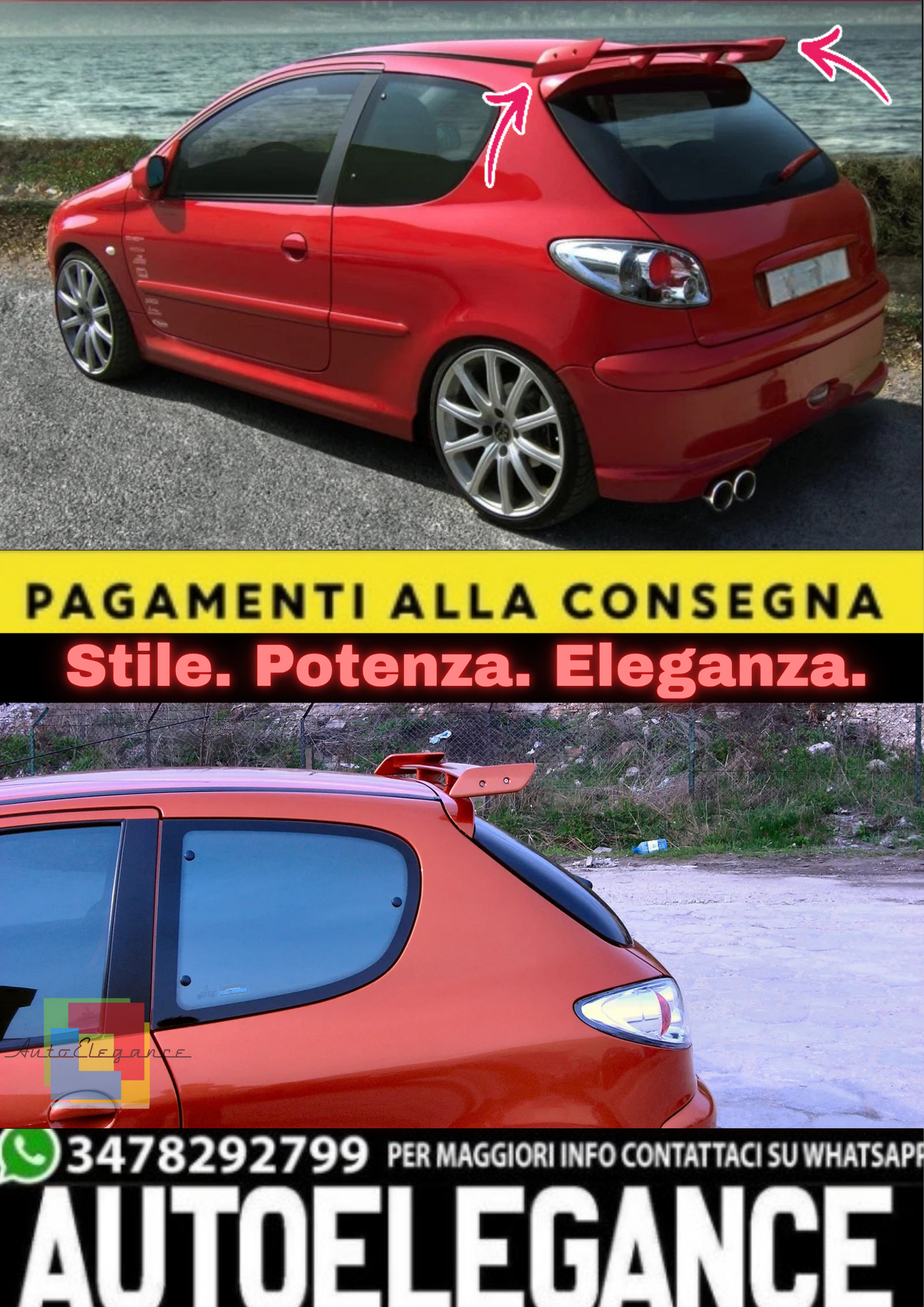 💫Spoiler Posteriore per Peugeot 206 HB 3/5 Porte – Spoiler Tetto Tuning 💫