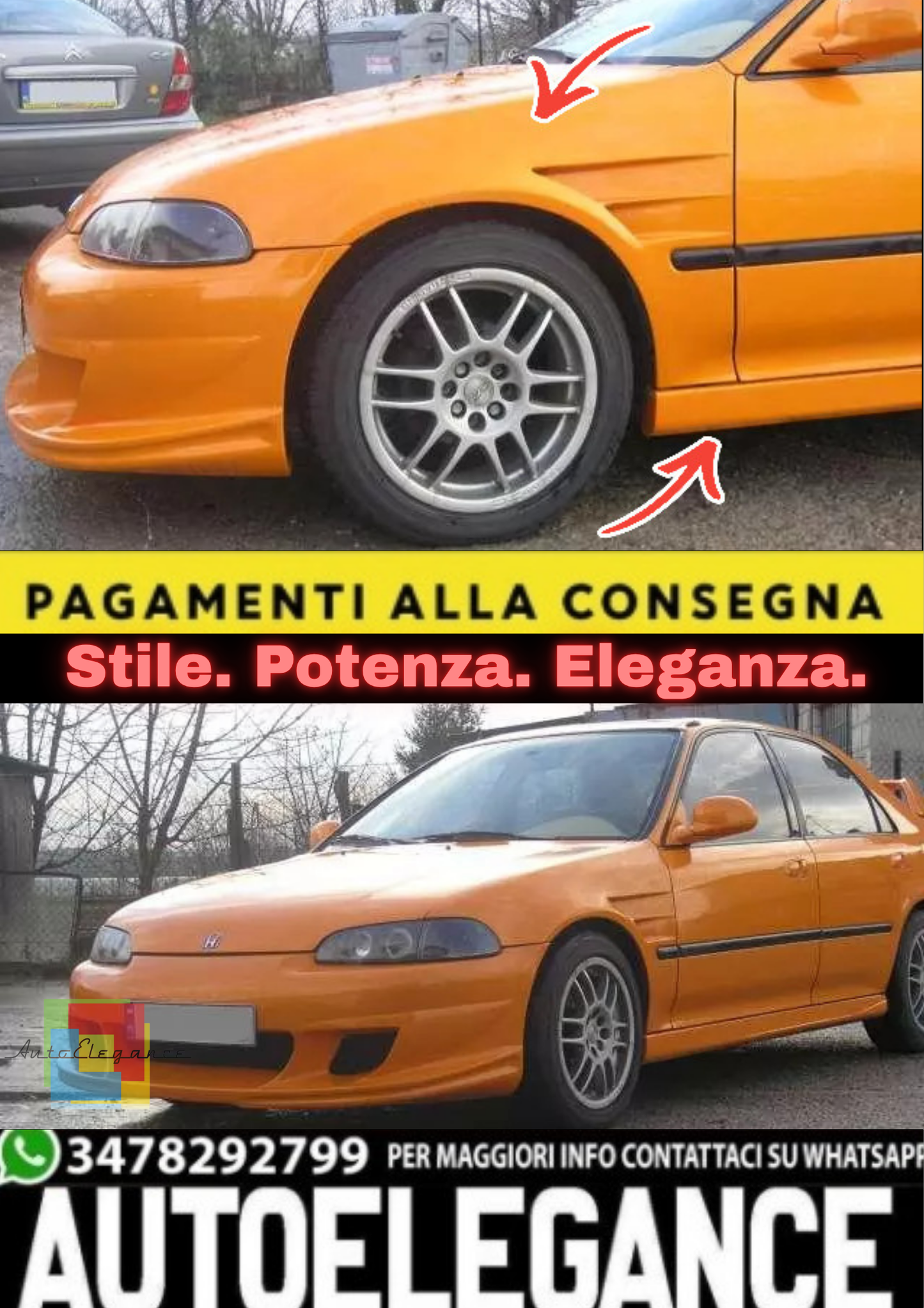 💫Parafanghi Anteriori in Vetroresina per Honda Civic Berlina 92–95 💫