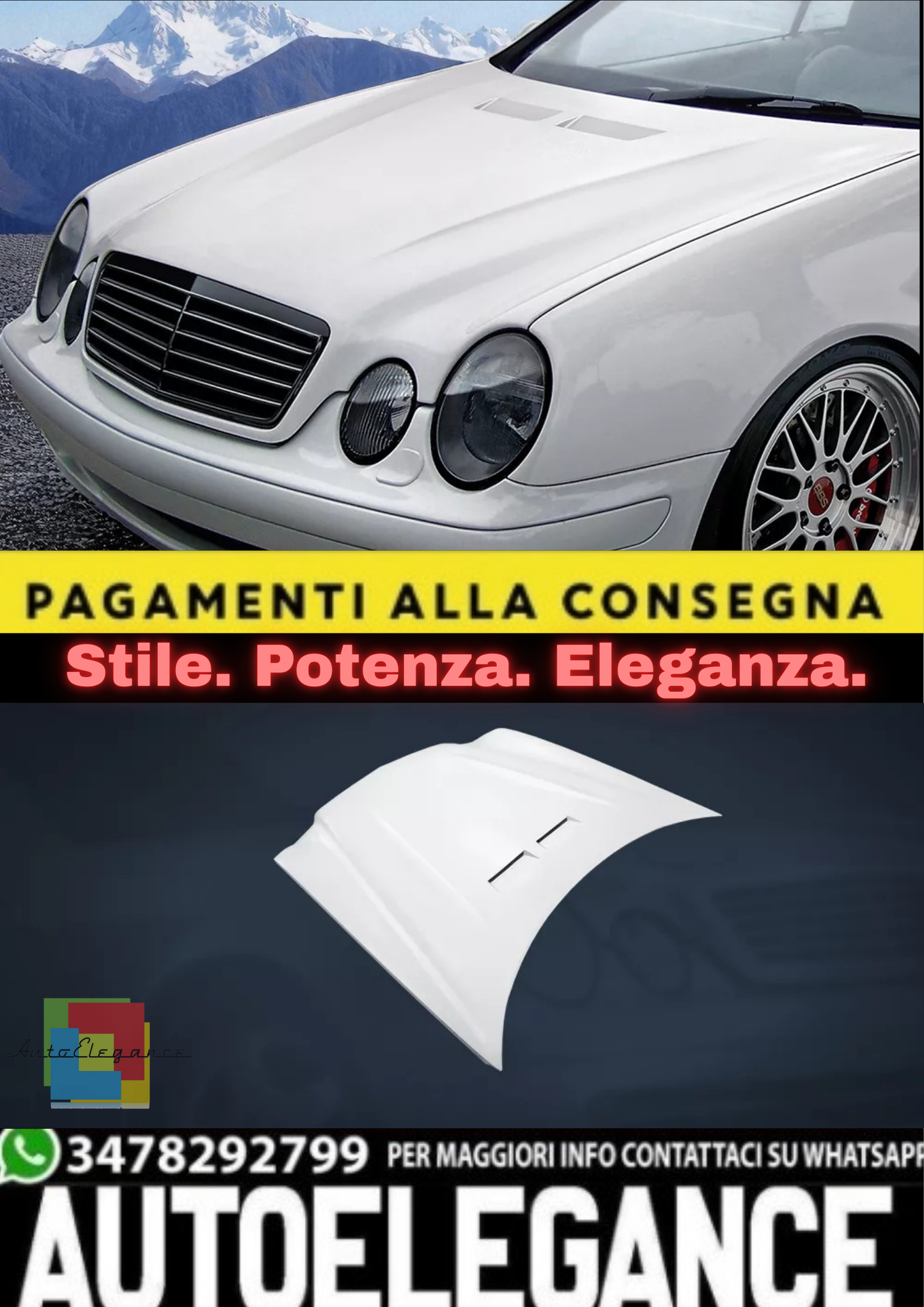 💫Cofano Motore in Vetroresina per Mercedes CLK W208 – Nuovo – Ricambio💫