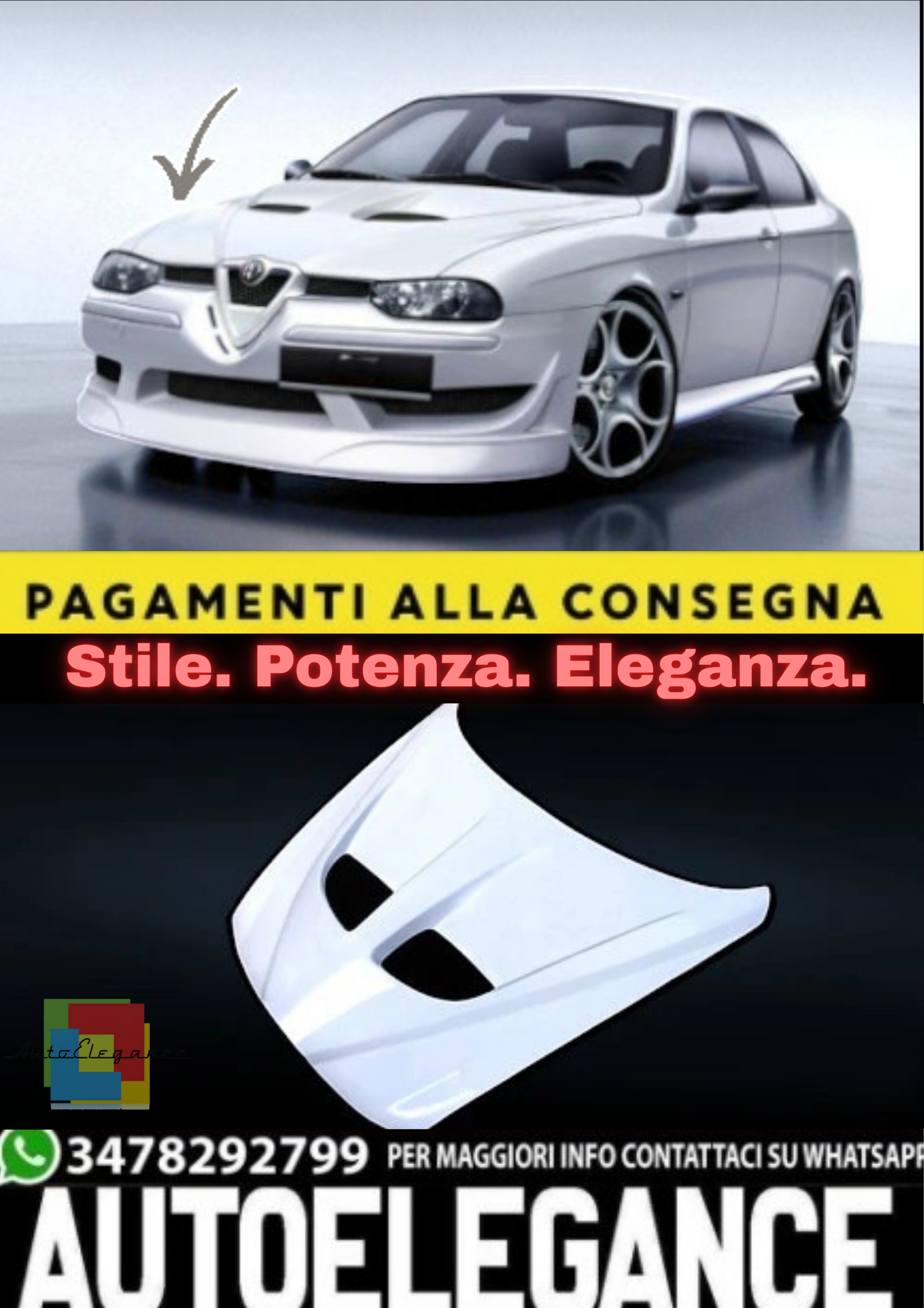 💫Cofano Motore per Alfa Romeo 156 – Cappa Anteriore in Lamiera o Vetroresina 💫