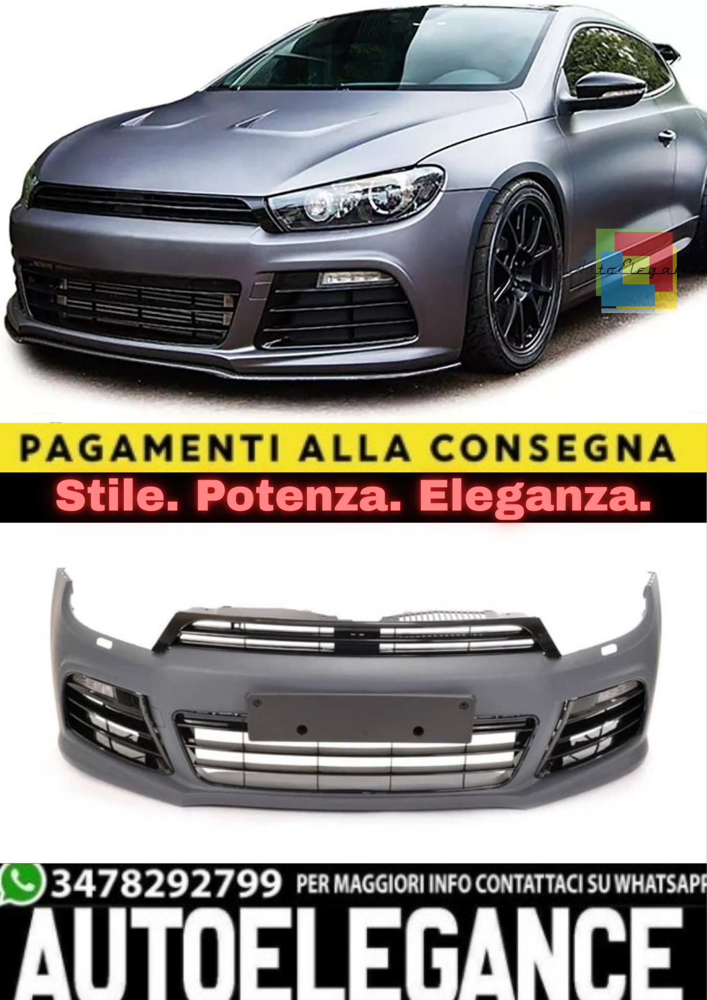 ART.2275 🔥PARAURTI ANTERIORE ADATTO PER SCIROCCO 2008-2017 LOOK R20🔥