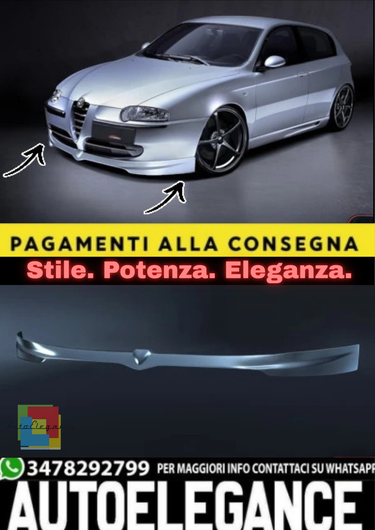 💫Splitter Anteriore per Alfa Romeo 147 – Splitter Sottoparaurti 💫