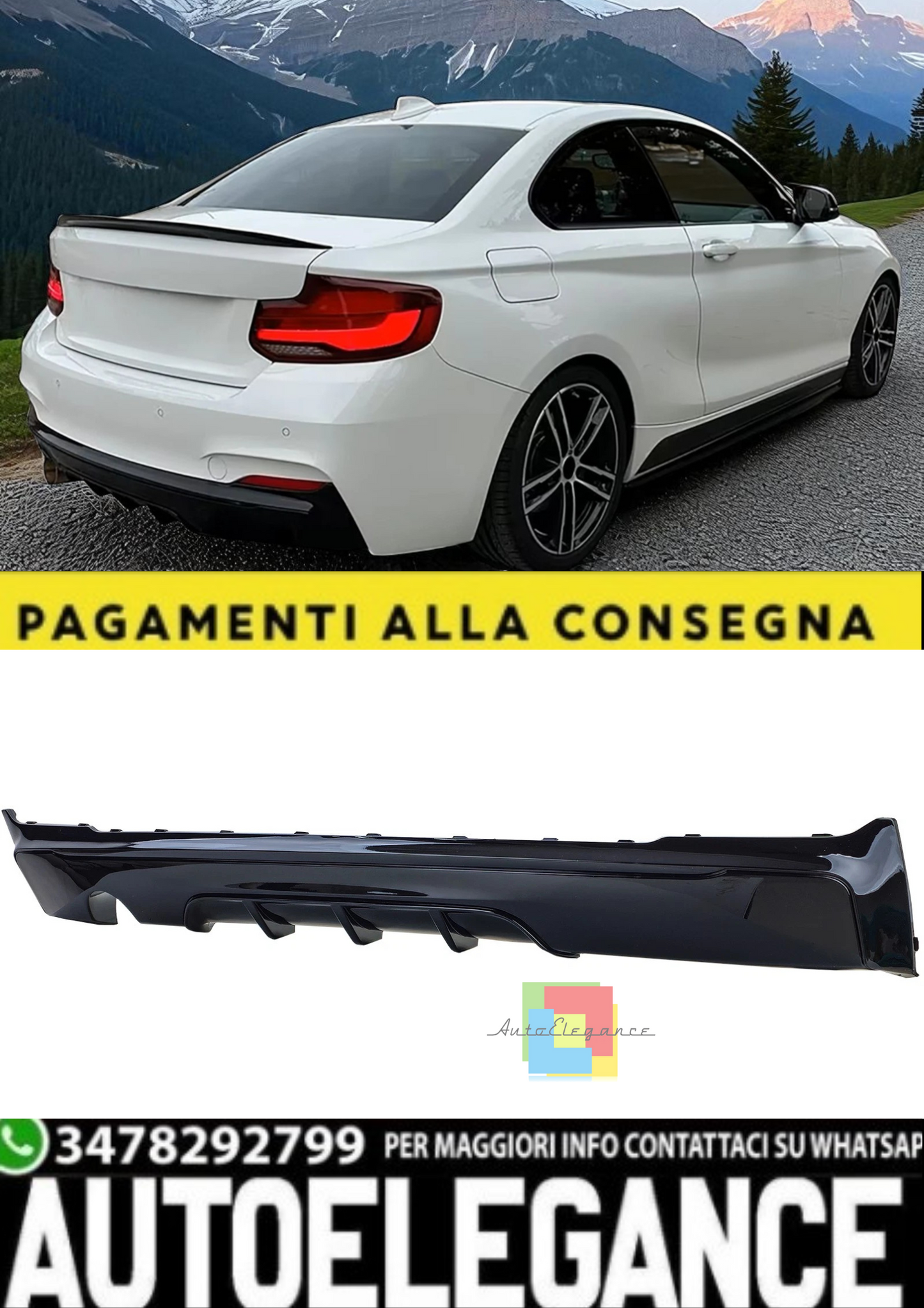 💫Diffusore Posteriore Performance Nero Lucido per BMW Serie 2 F22💫