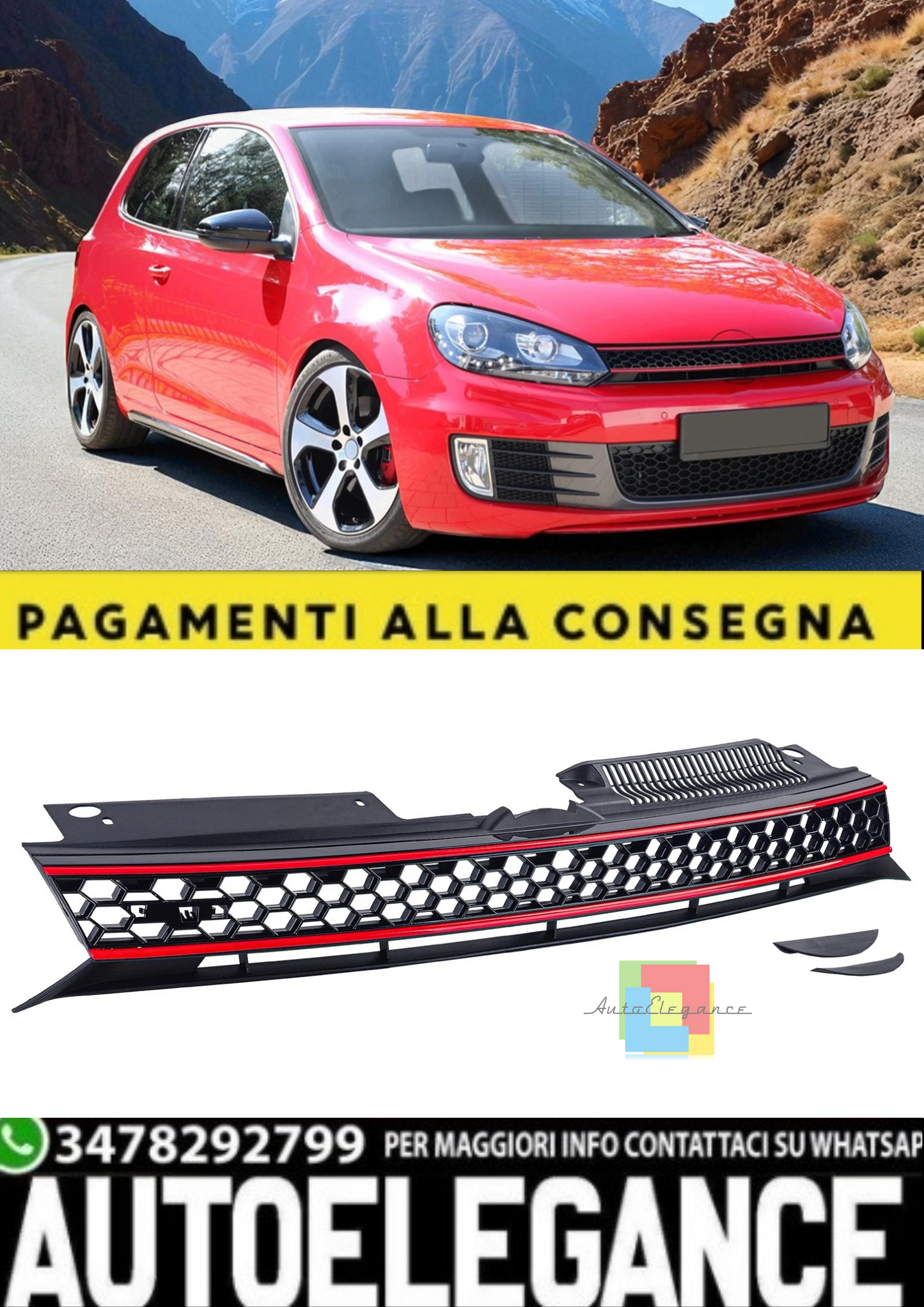💫 Griglia Anteriore Nido d’Ape Sport Look Senza Stemma per VW Golf 6 / GTI💫