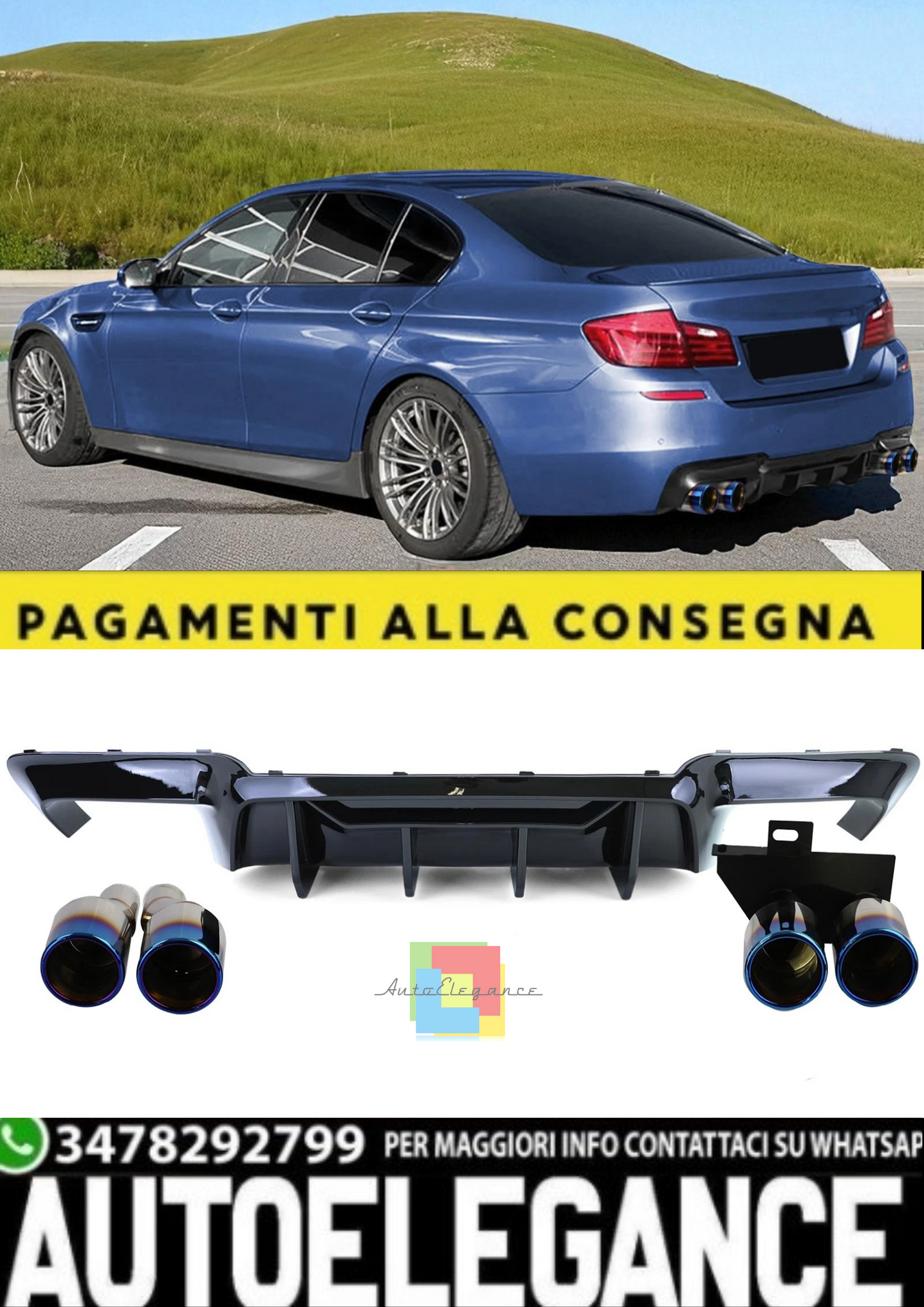 Diffusore Posteriore E Scarichi Per Mercedes Classe A W177 - Stile AMG, Nero Lucido - Foto 10