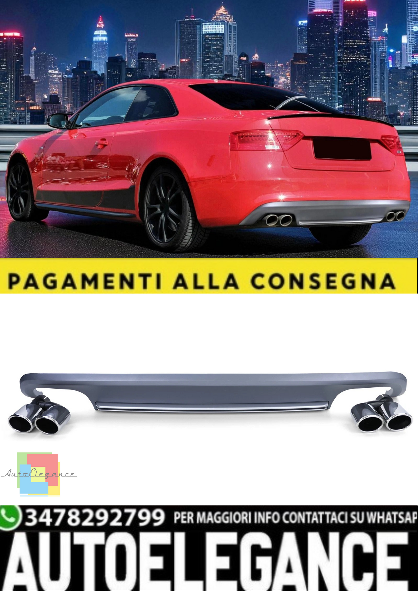 💫 Diffusore Posteriore di Conversione + Terminali di Scarico per Audi A5 8T💫