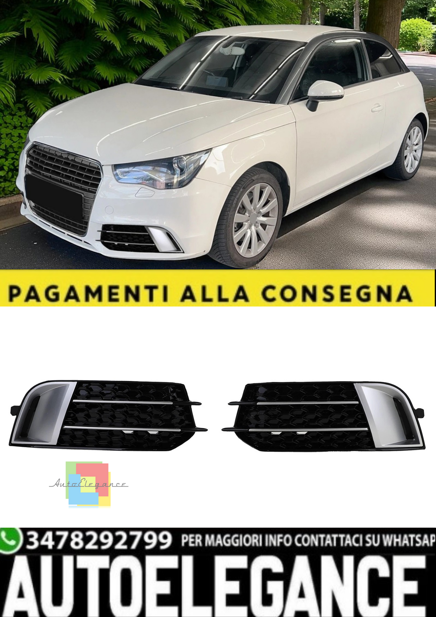 💫Griglia a Nido d’Ape con Cornici Fendinebbia per Audi A1 8X (2010–2014)💫