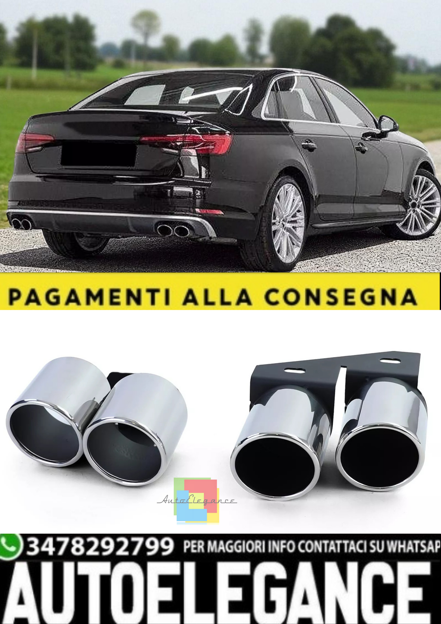 💫Terminali Scarico 4 Tubi Inox per Audi A4 B9 2.0 (dal 2015)  💫
