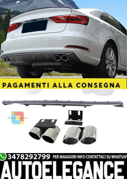 💫Diffusore + Scarico 4 Tubi per Audi A3 8V 2013–2016 S-Line💫