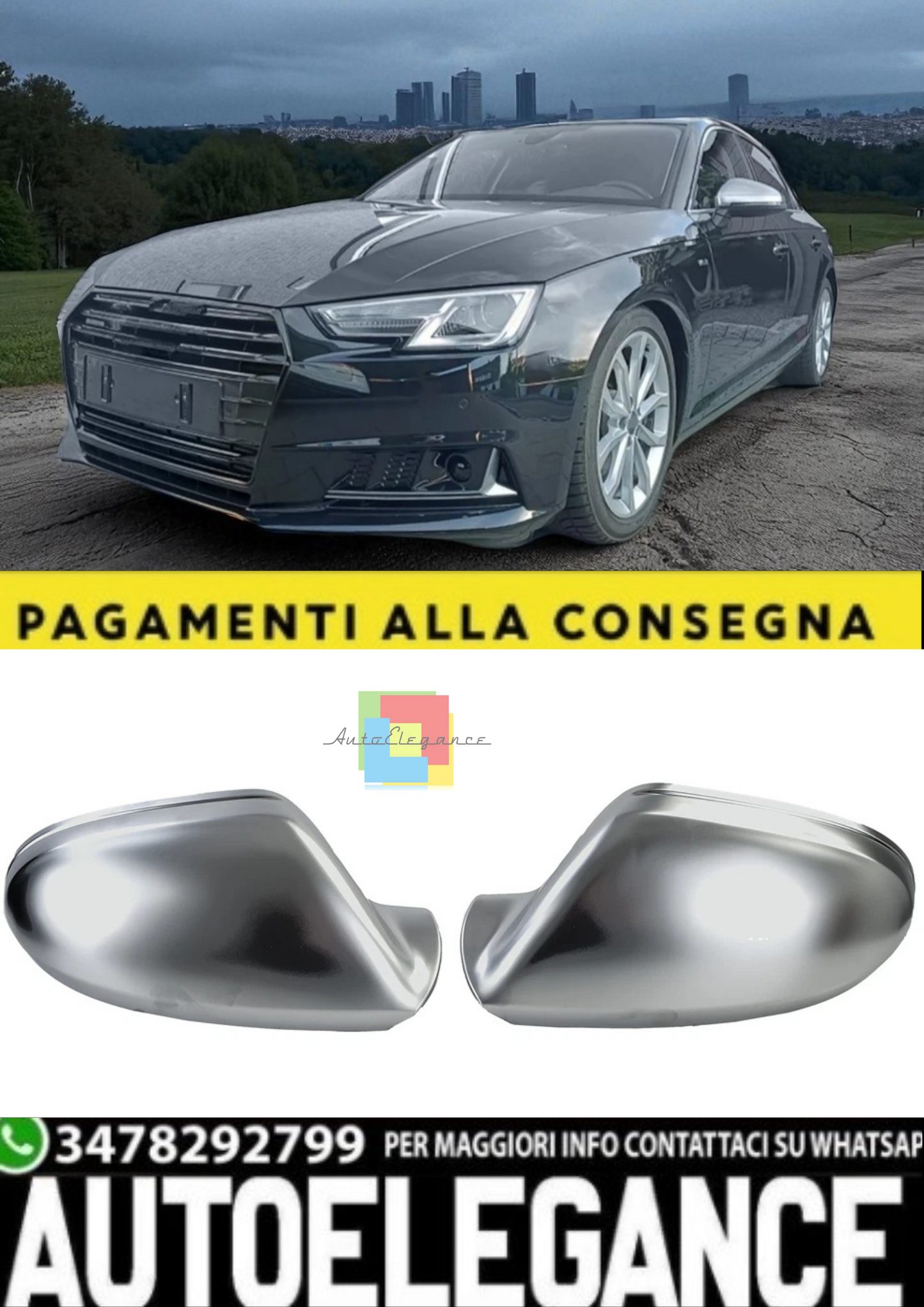 💫Calotte Specchietti Argento per Audi A6 C7 4G 2011–2018 (No Trace Assist)💫