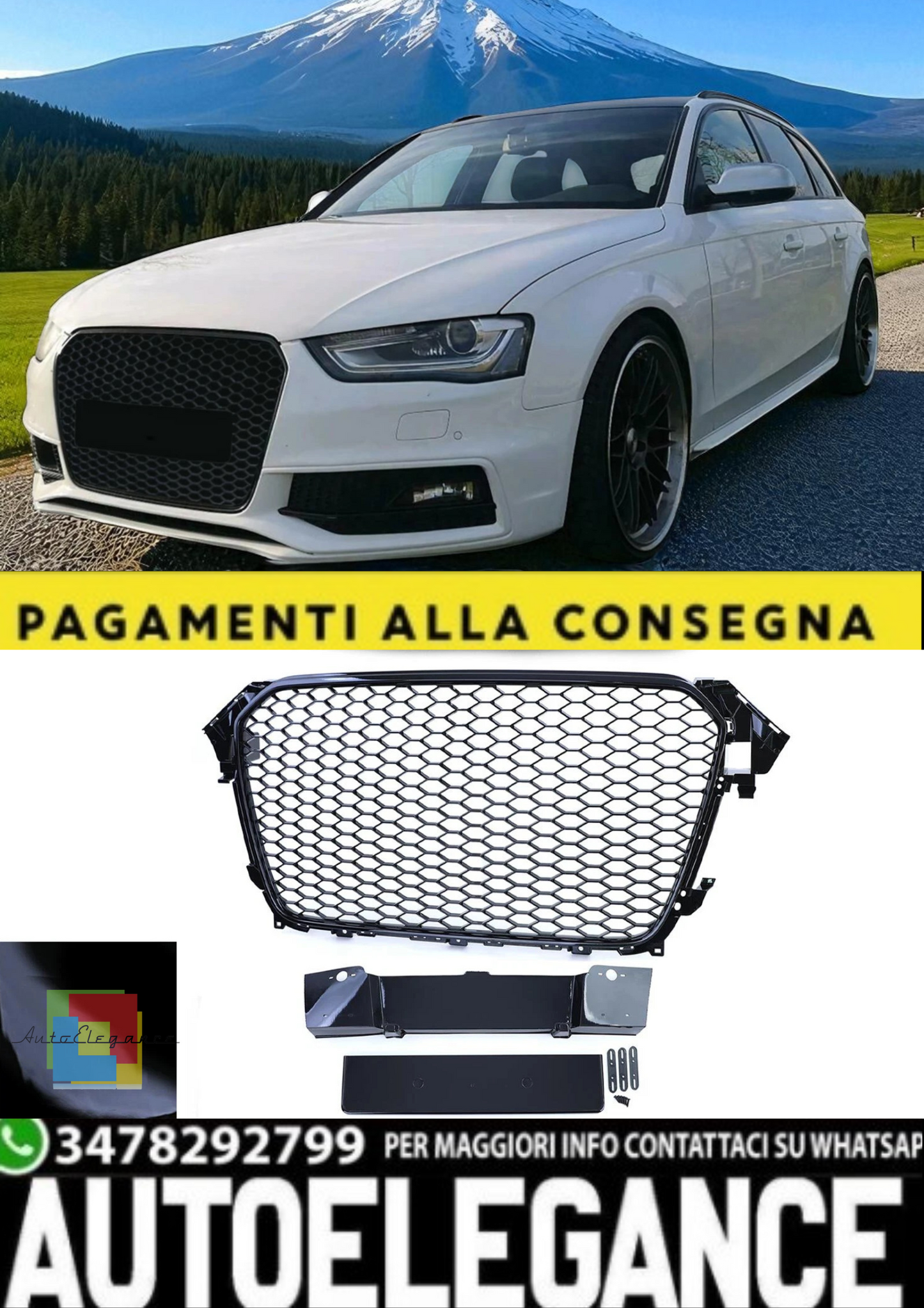 💫 Griglia Nido d'Ape Nero Lucido per Audi A4 B8 8K Facelift (2011–2015)💫