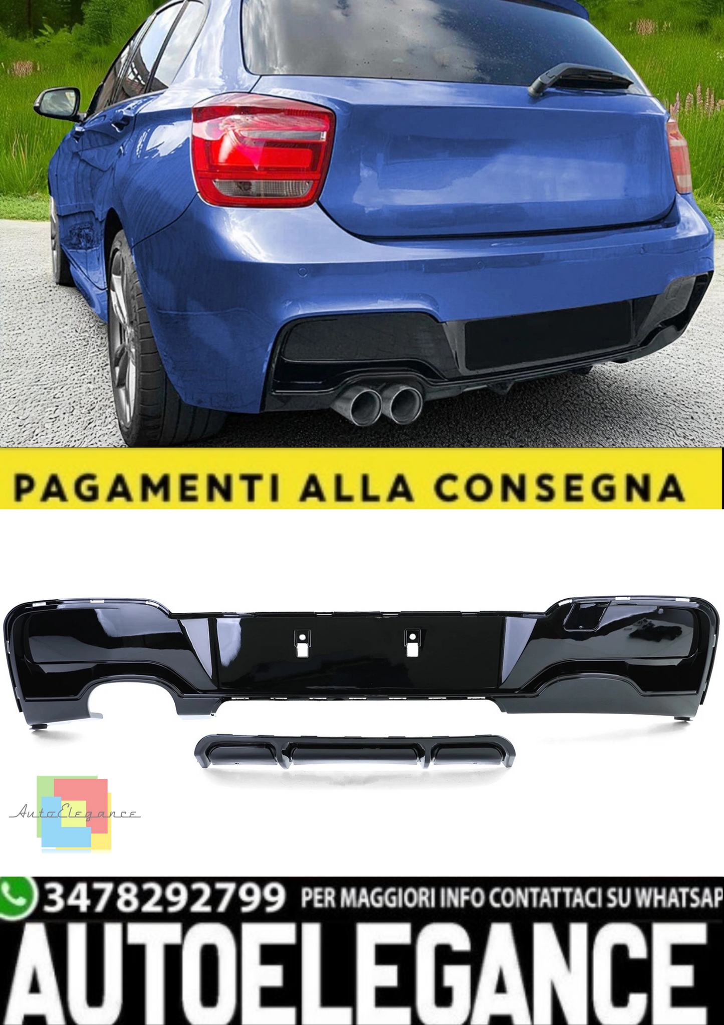 💫 Diffusore Posteriore Performance Nero Lucido per BMW Serie 1 F20💫
