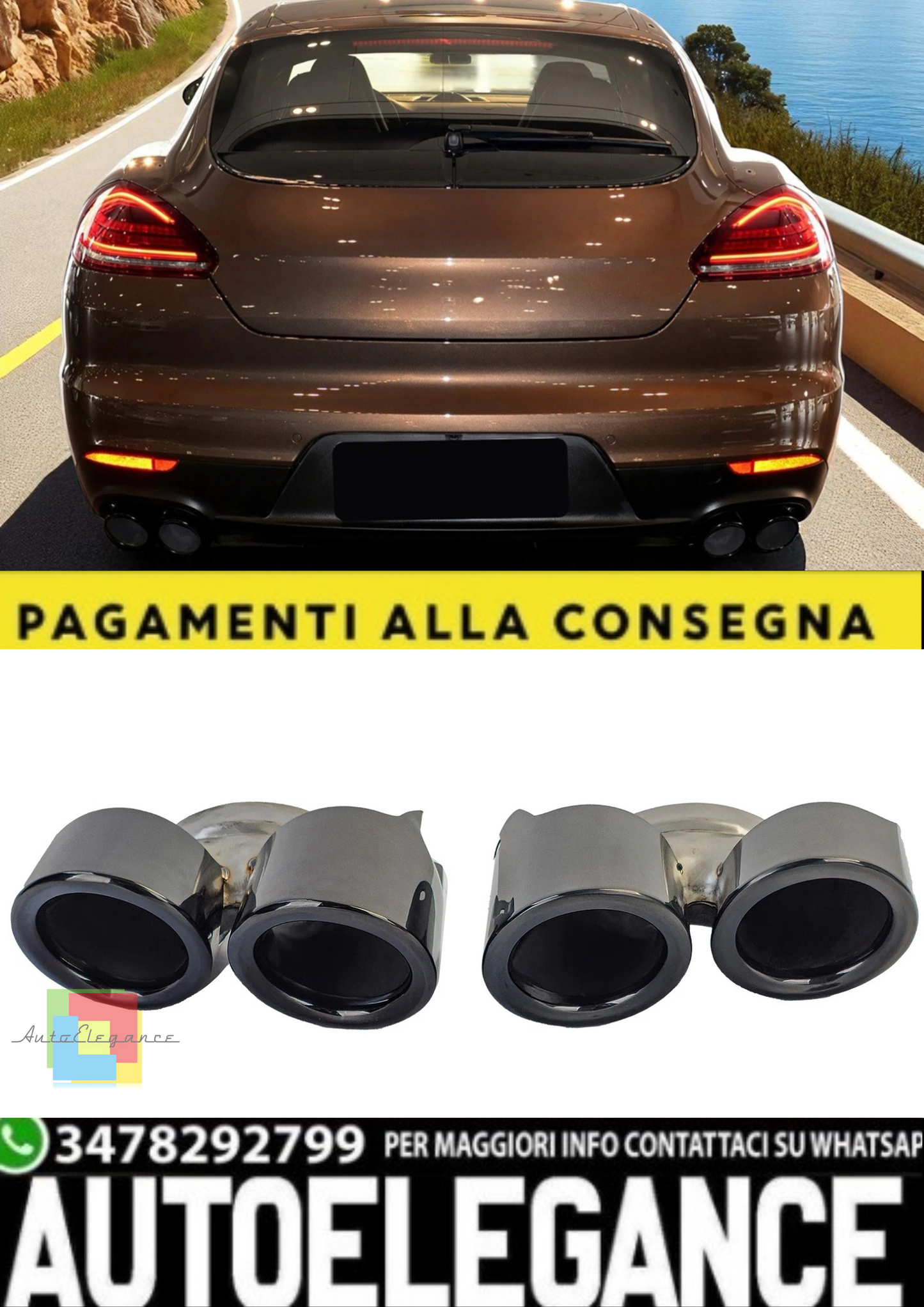 💫  Terminali di Scarico a Doppio Tubo Nero per Porsche Panamera 970.2💫