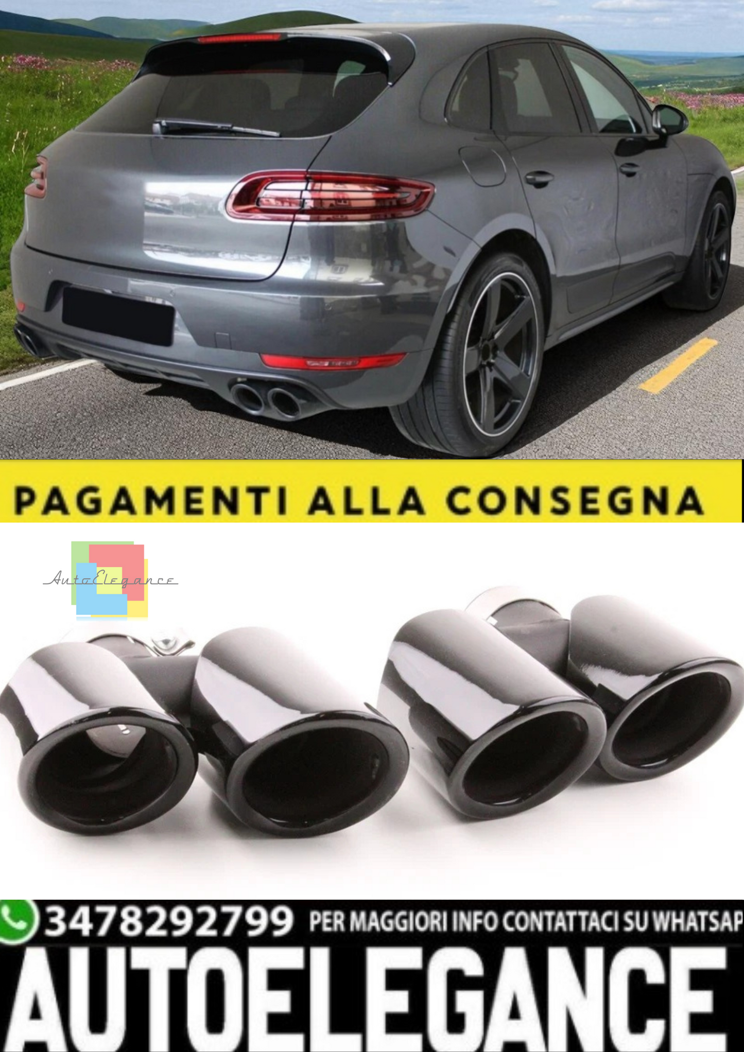 💫Terminali di Scarico Doppio Tubo Nero Sport Optic per Porsche Macan 95B 2014💫