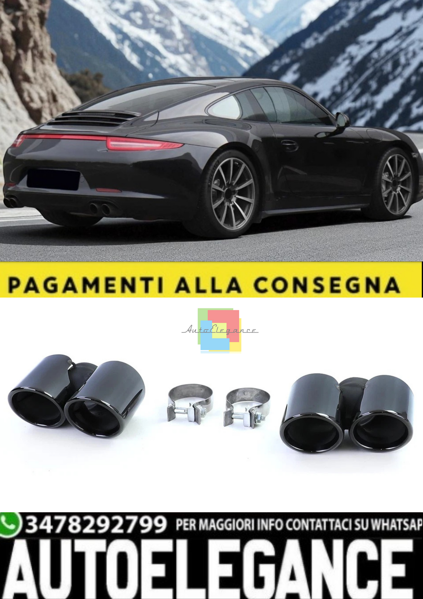 💫Terminali di scarico a doppio tubo nero adatto per Porsche 911 991.1 💫