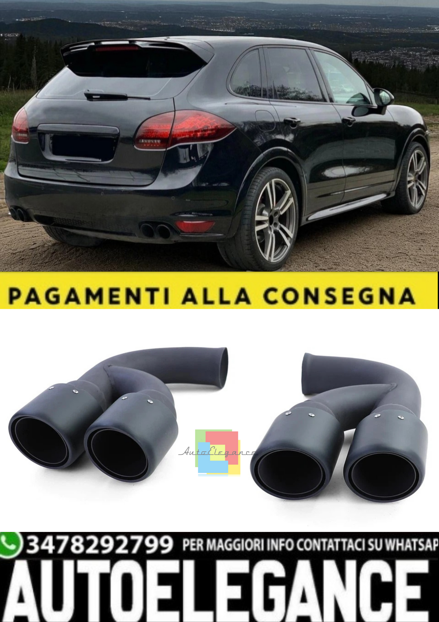 💫 Doppi Tubi di Scarico Neri in Acciaio Inox per Porsche Cayenne 92A 3.0 💫