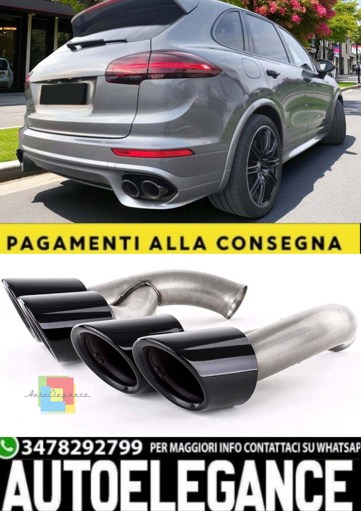 💫 Terminali di Scarico Doppio Tubo GTS Nero Ottico per Porsche Cayenne 92A 💫