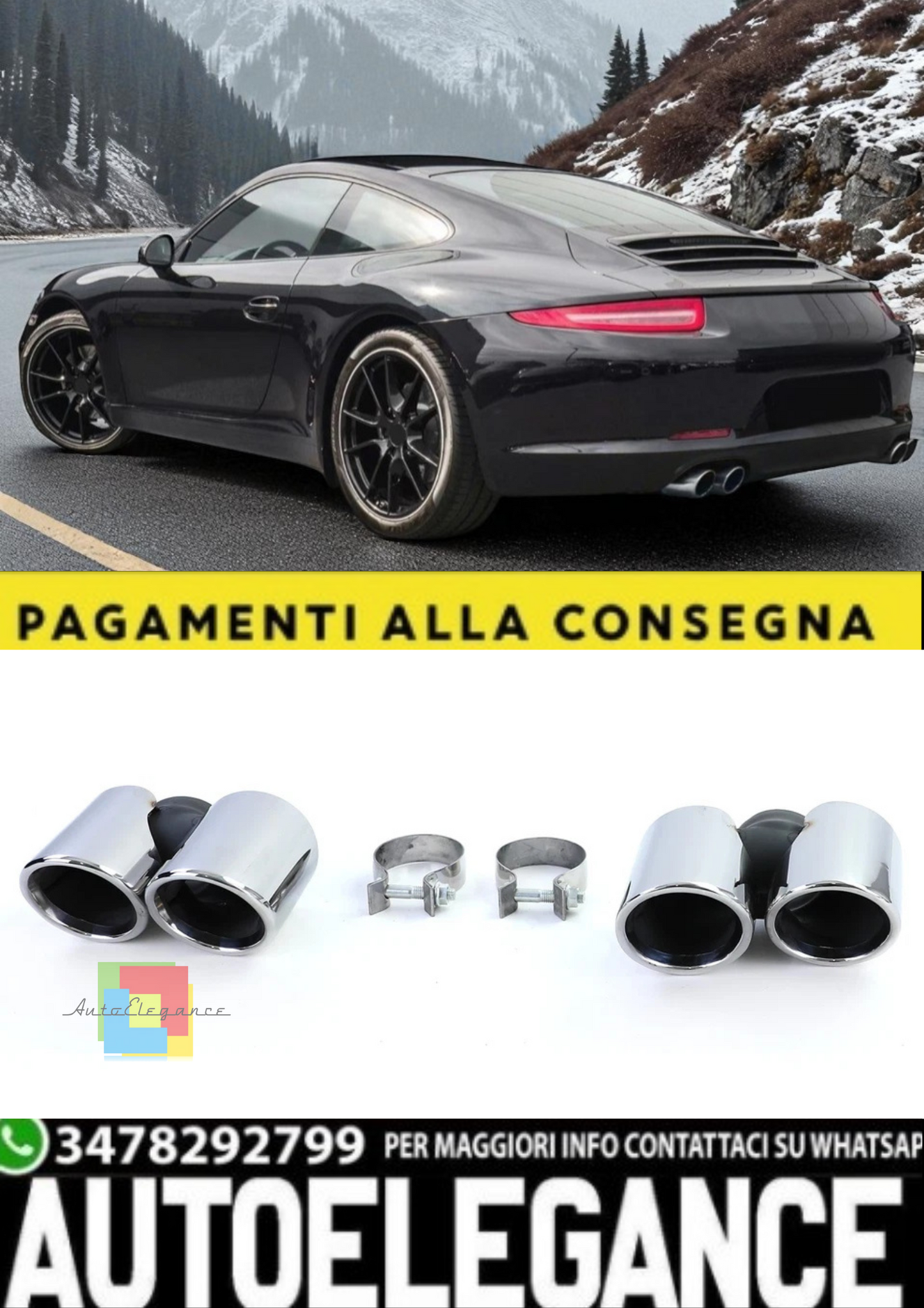 💫Terminali di Scarico Doppio Tubo Lucidati per Porsche 911 991.1 (2011–2015)💫