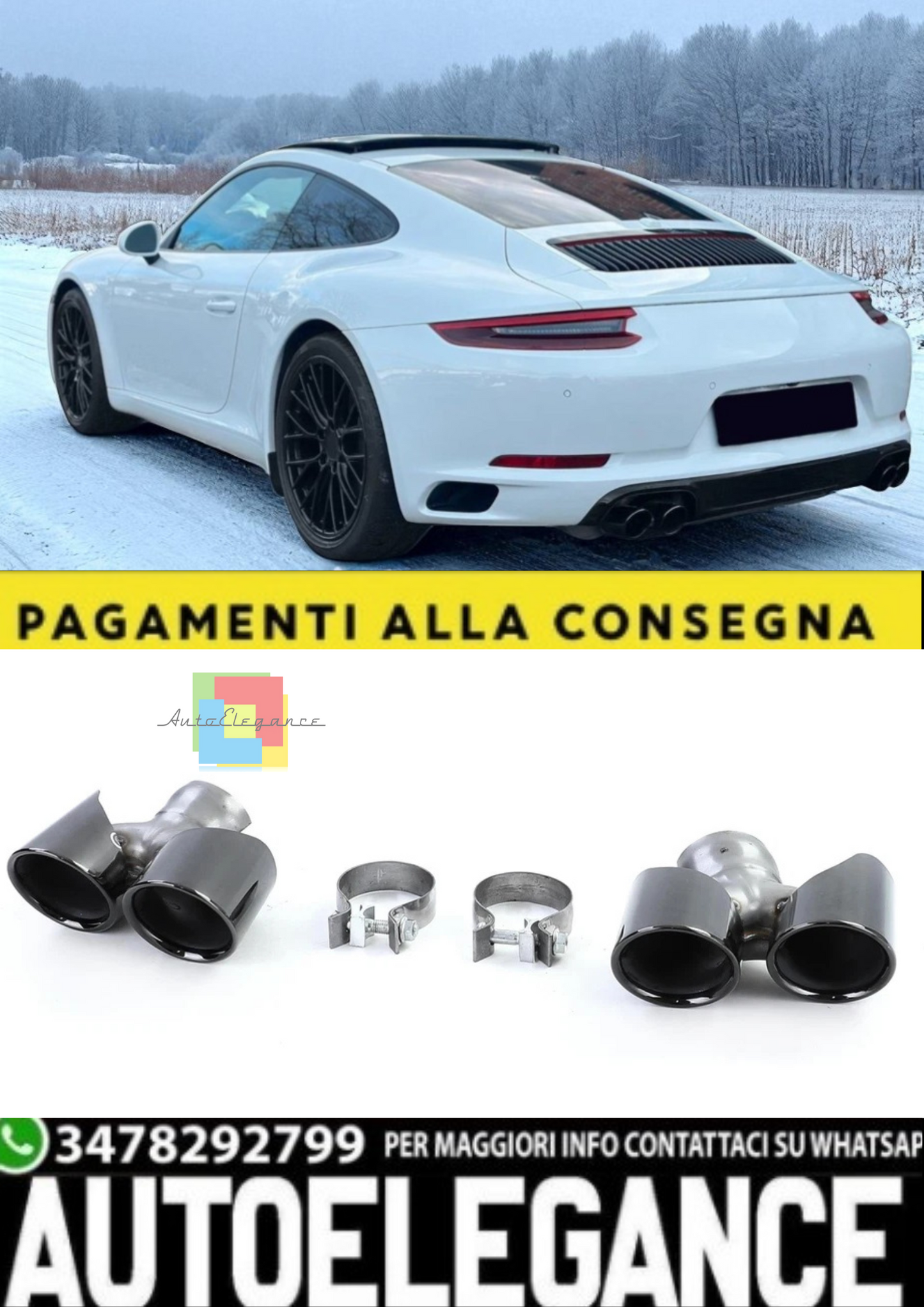 💫Terminali di Scarico Doppio Tubo Nero per Porsche 911 991.2 (2015–2019)💫