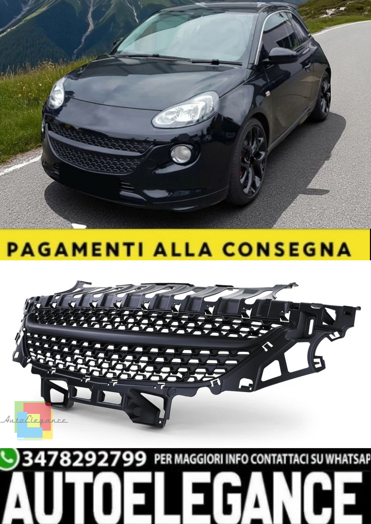 💫 Griglia Sportiva Senza Emblema Black Edition Nero per Opel Adam 2012–2019💫