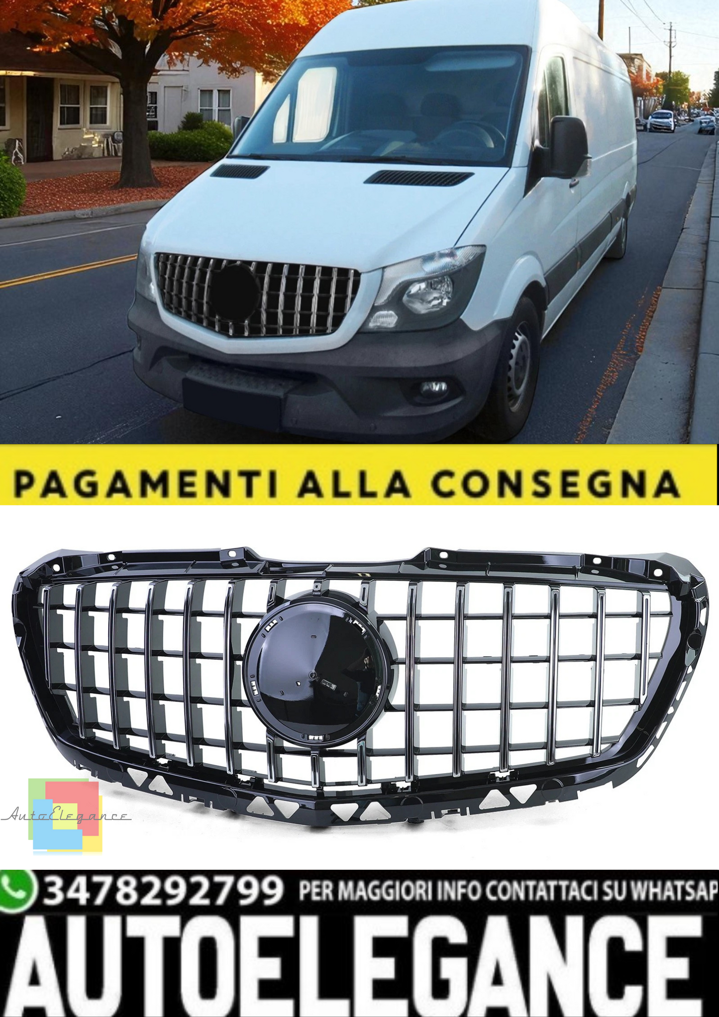 💫Griglia Sport Cromo Nero Lucido per Mercedes Sprinter W906 Facelift 💫