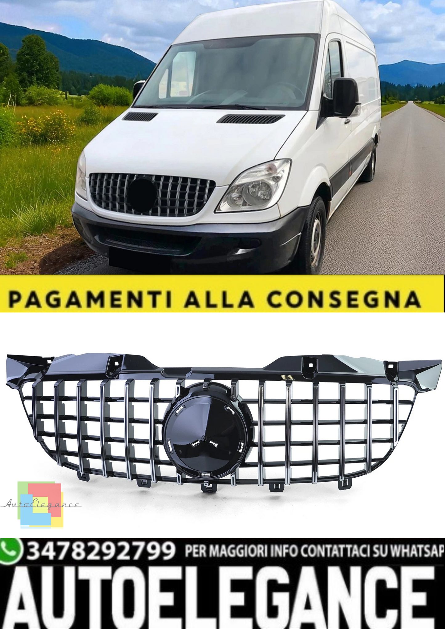 💫Griglia Sportiva Nero Lucido con Dettagli Cromati per Mercedes Sprinter W906💫