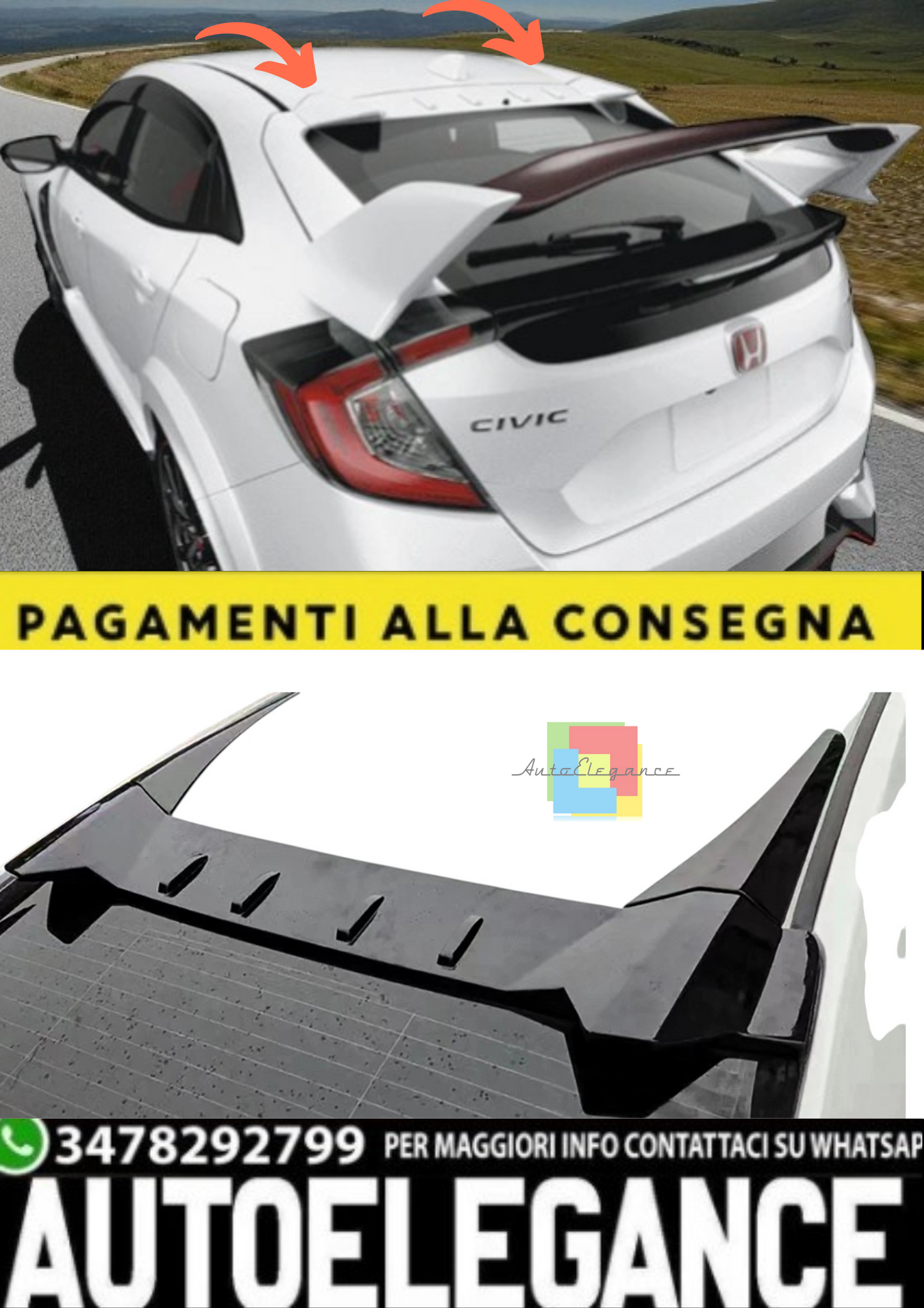 💫Spoiler Tetto TR con Antenna Manichino per Honda Civic FK Hatchback 💫