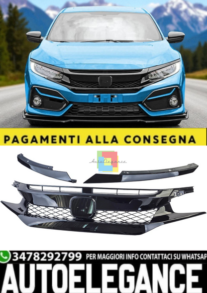 💫Griglia a Nido d'Ape TR Performance Nero Lucido per Honda Civic FK 💫