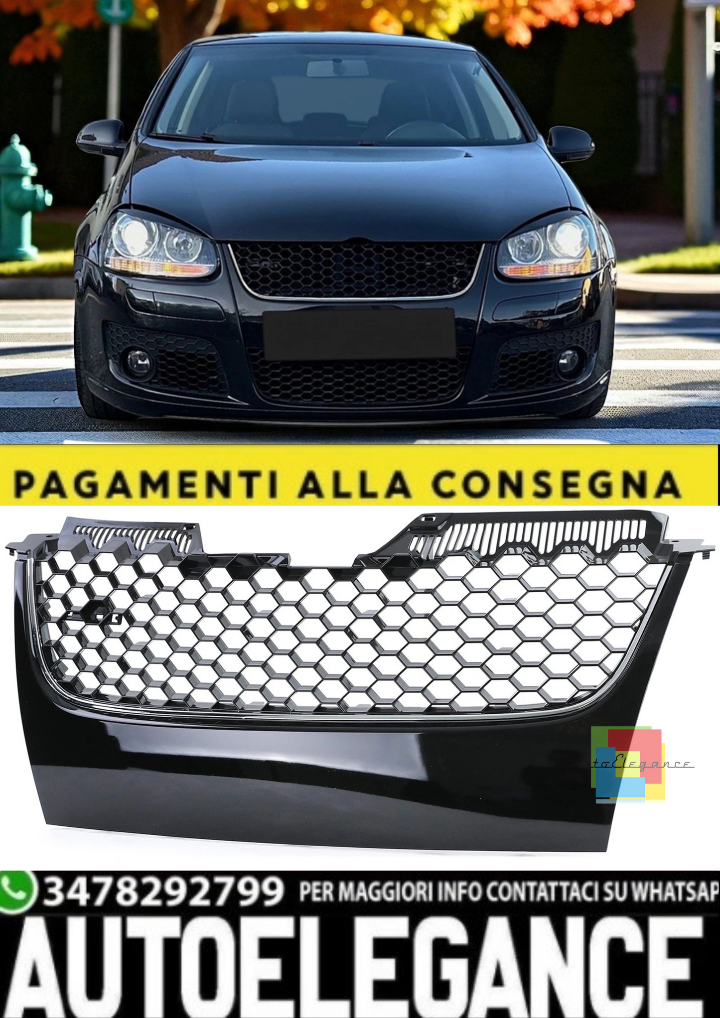 💫 Griglia Sportiva con Profilo Cromato + Griglie Paraurti per VW Golf 5 GTI 💫