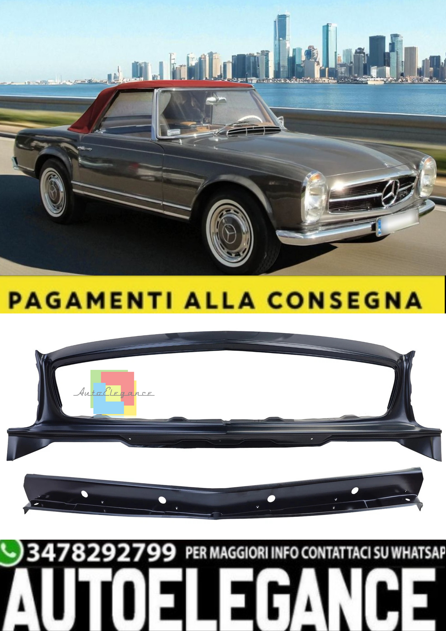 💫Pannello Frontale con Montante per Griglia Radiatore per Mercedes SL W113 💫