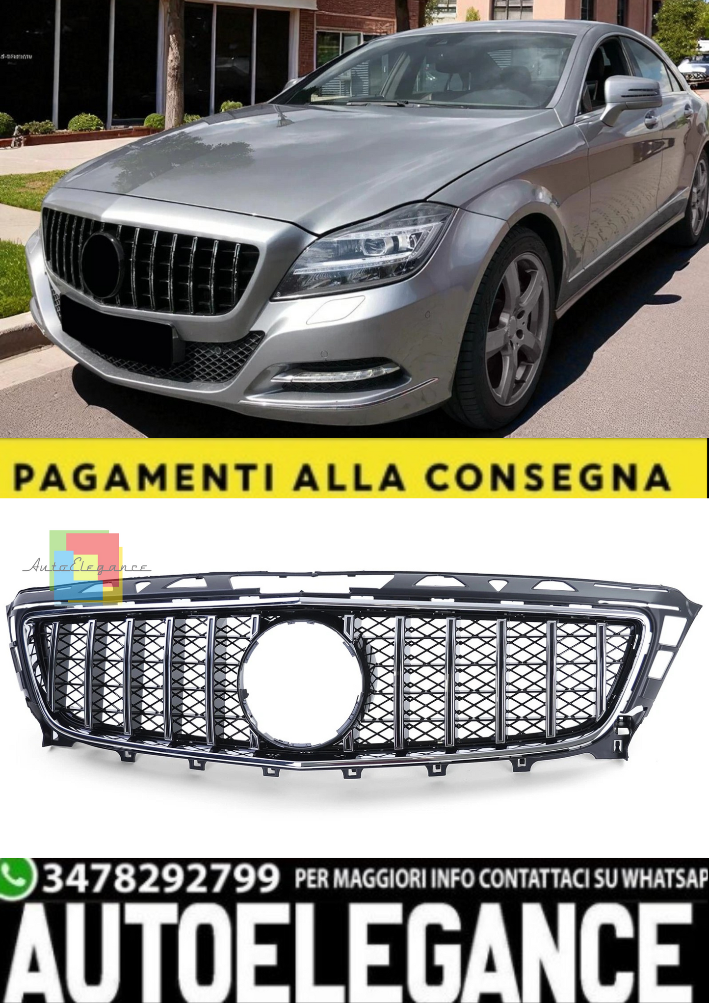 💫 Calandra Sportiva Cromo Nero per Mercedes CLS C218/X218 Pre-Facelift 💫