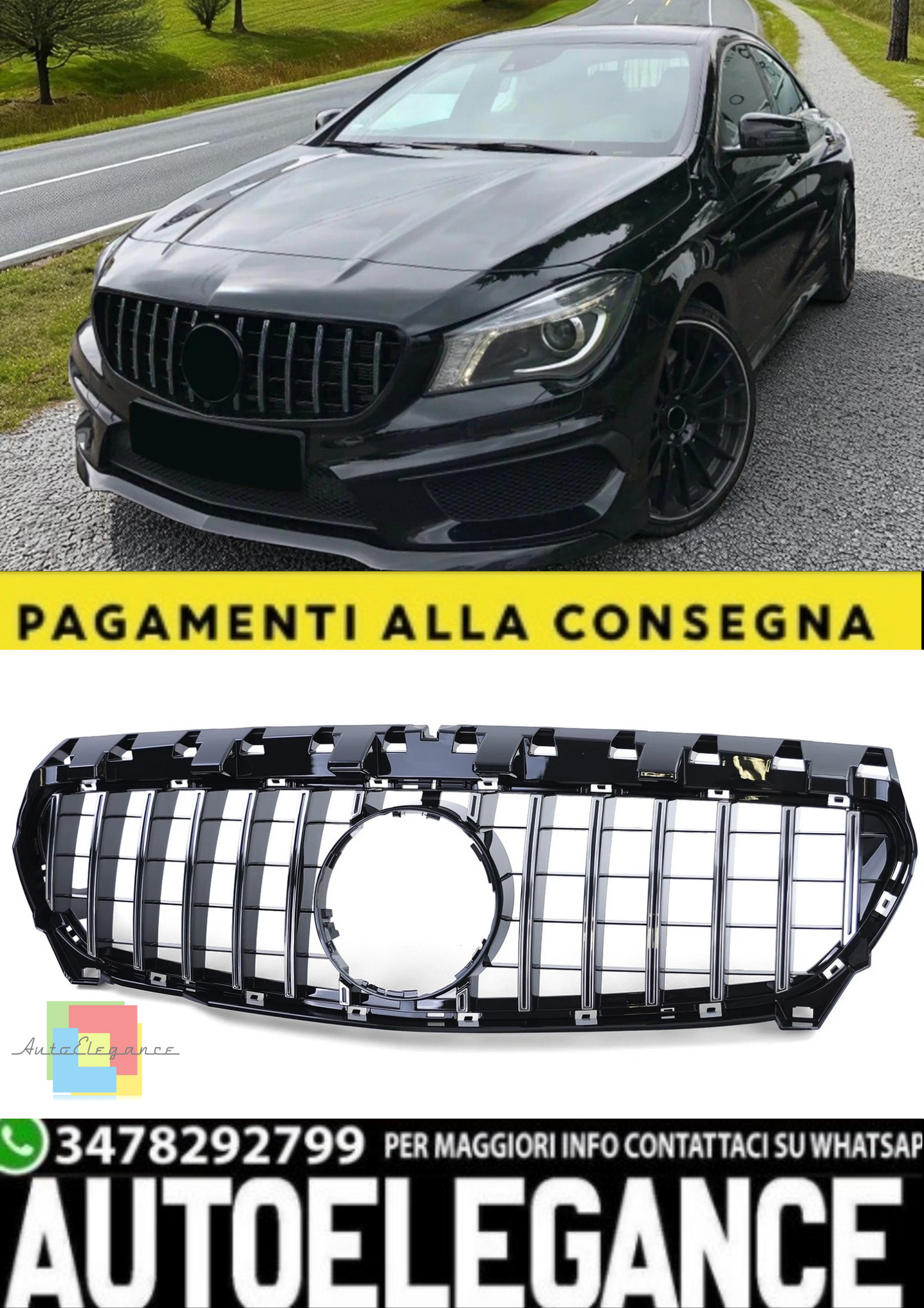 💫Calandra Sportiva Cromo Nero Lucido per Mercedes CLA C117 Prefacelift 13-16💫