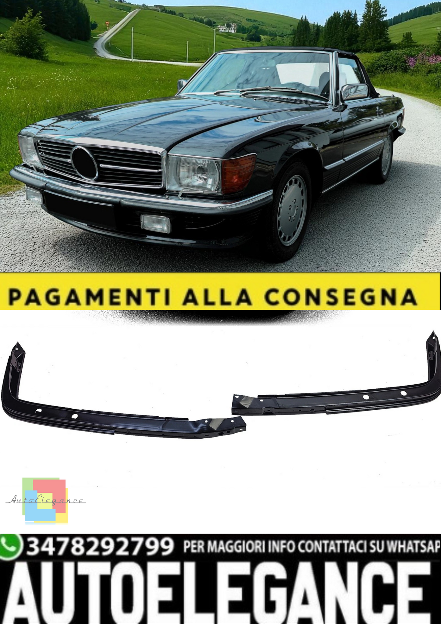 💫 Portapacchi Paraurti Anteriore Versione UE (2 Pezzi) per Mercedes SL R107 💫