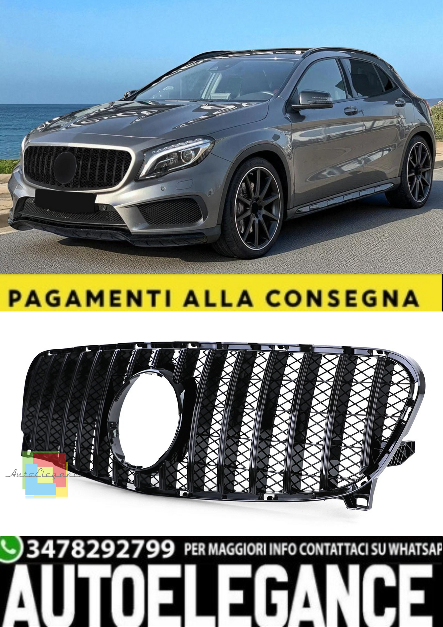 💫Griglia Sportiva Nera Lucida per Mercedes GLA X156 (2013–2016)💫
