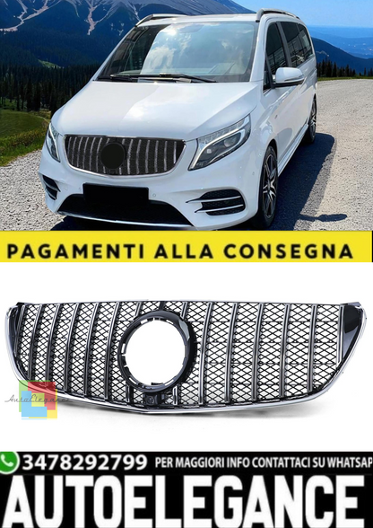 💫Griglia Sportiva Cromata Nero Lucido per Mercedes Classe V W447 (2014–2019)💫