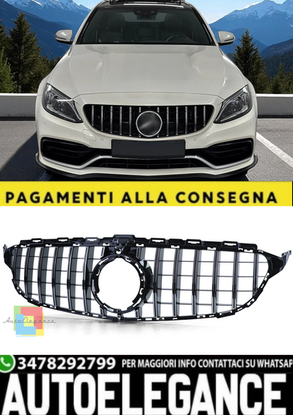 💫Griglia Sport Cromo Nero Lucido per Mercedes Classe C W205/S205 (2018–2021)💫