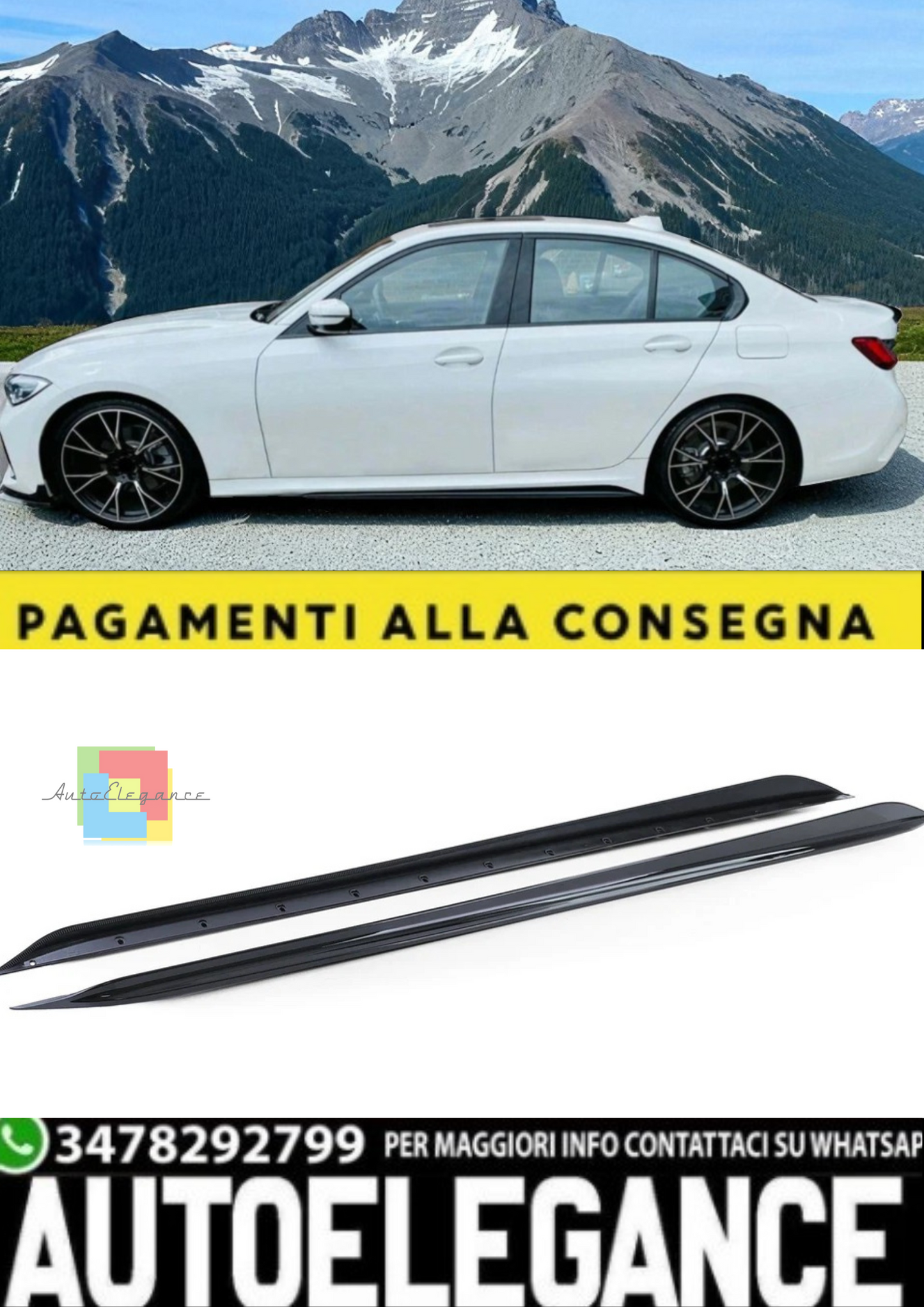 💫Minigonne Laterali Nero Lucido per BMW Serie 3 G20 G21 (dal 2018)💫