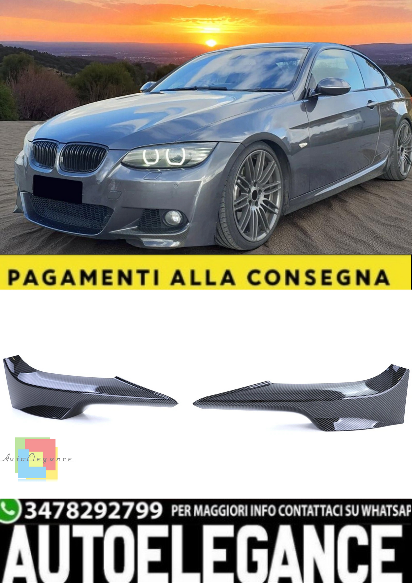 🎀Flap Anteriori Spoiler Splitter Carbon Look per BMW Serie 3 E92  2006-2010 🎀