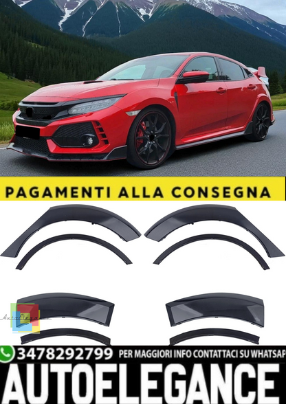 🎀Allargamento Passaruota Nero Lucido per Honda Civic BERLINA 2016–2020🎀