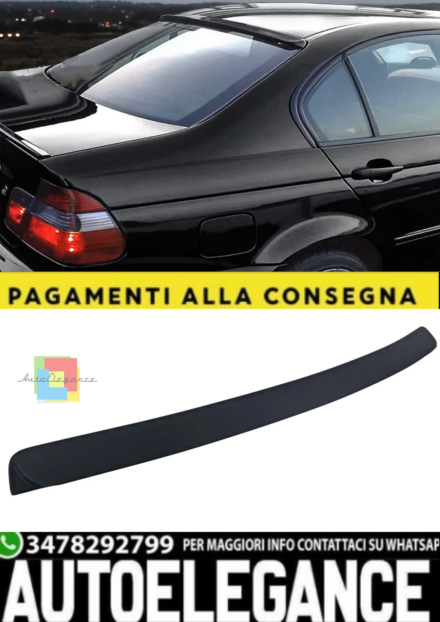 🎀 Spoiler Lunotto Posteriore Nero Opaco per BMW Serie 3 E46 Berlina 1998–2005🎀
