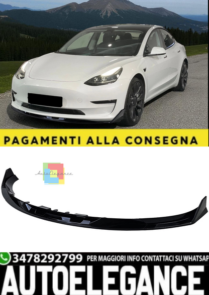 🎀 Spoiler Anteriore Performance Lip Nero Lucido per Tesla Model 3 (2018+)🎀