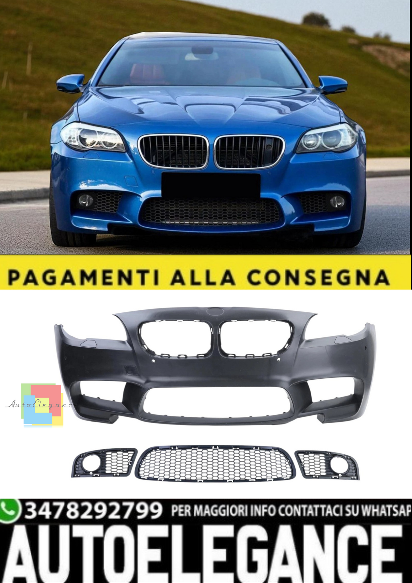 🎀Paraurti anteriore sportivo +Griglia +Coperture adatto per BMW Serie 5 F10🎀