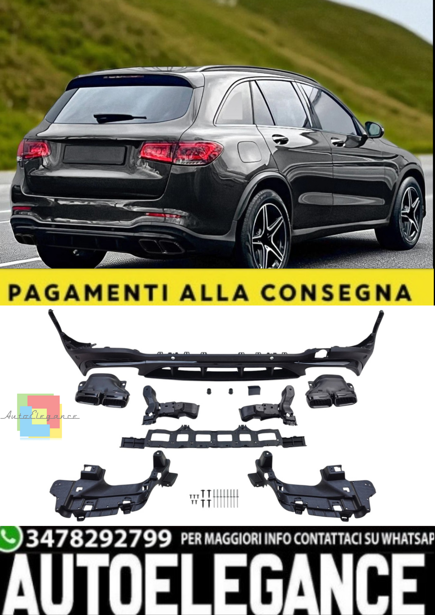 🎀Diffusore Posteriore Sport + Terminali di Scarico per Mercedes GLC X253  🎀
